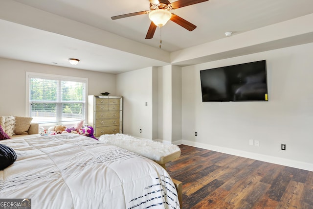 bedroom featuring hardwood / wood-style floors and ceiling fan