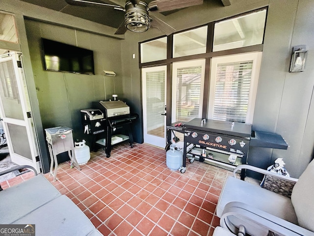 living room with ceiling fan