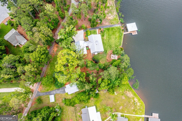 aerial view with a water view