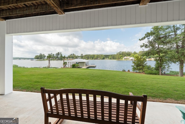 view of patio / terrace featuring a water view