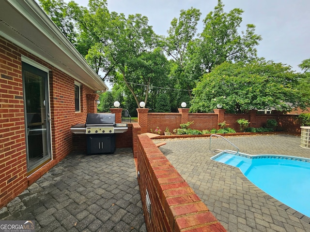 view of swimming pool with a patio area and grilling area