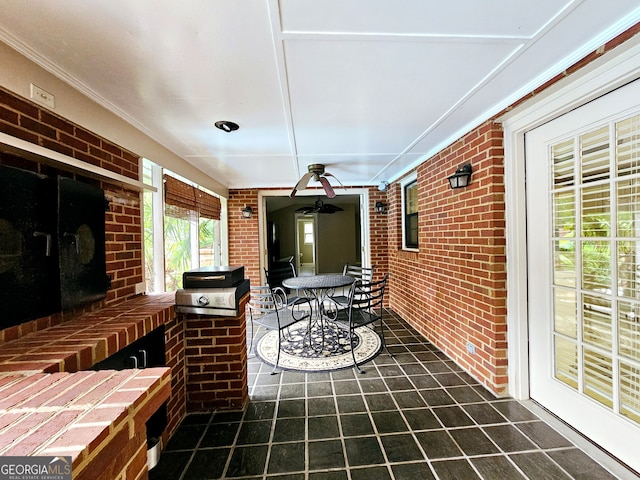 interior space featuring ceiling fan