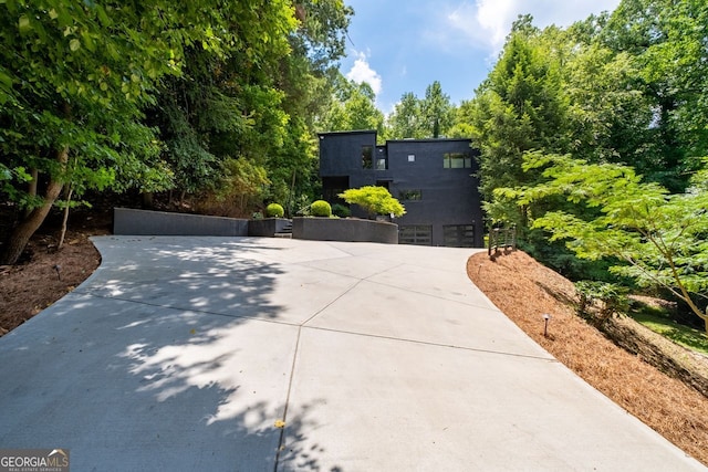 exterior space with a garage