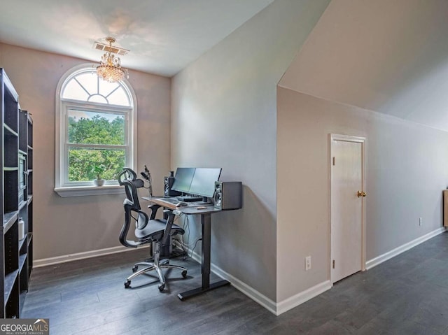 office space with dark wood-type flooring