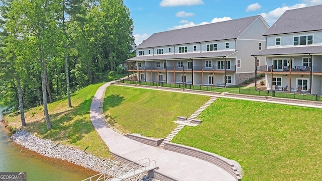 exterior space featuring a water view