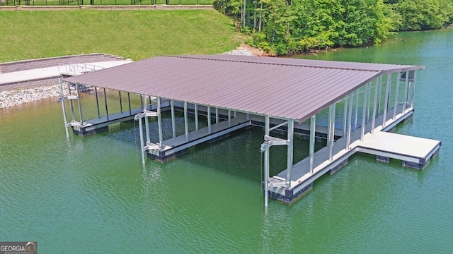 view of dock featuring a water view