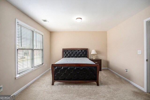 carpeted bedroom with multiple windows