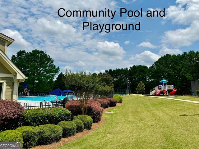 view of yard with a playground