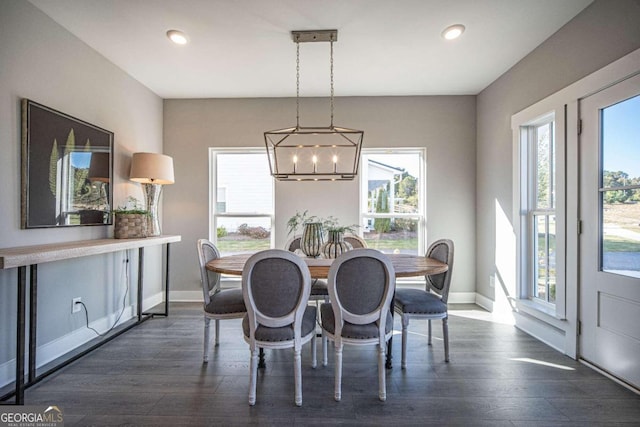 dining area with dark hardwood / wood-style floors