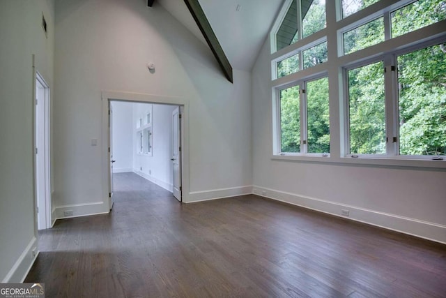 interior space featuring dark hardwood / wood-style floors and high vaulted ceiling