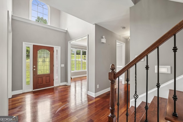 foyer with dark wood-type flooring