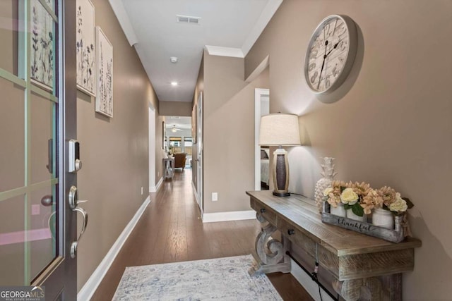 corridor featuring dark hardwood / wood-style floors