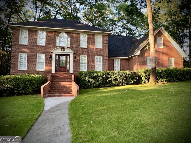 colonial house with a front lawn