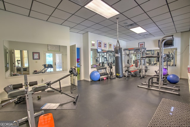 gym featuring french doors