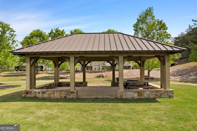 surrounding community featuring a lawn and a gazebo