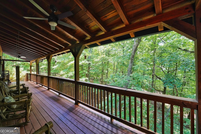 wooden terrace with ceiling fan