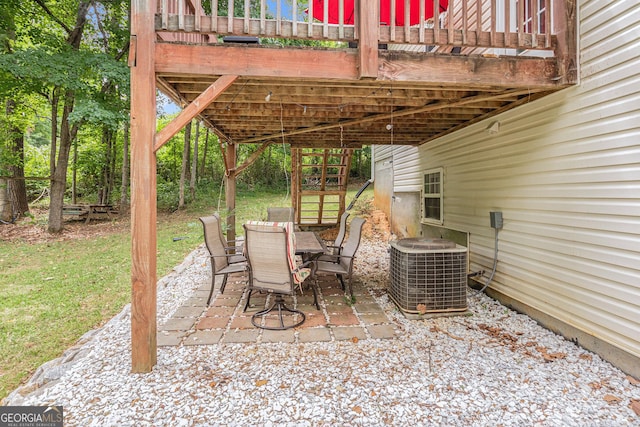 104 Streambank Ct, Temple, GA 30179 - view of patio / terrace featuring central air condition unit, outdoor dining space, and stairs