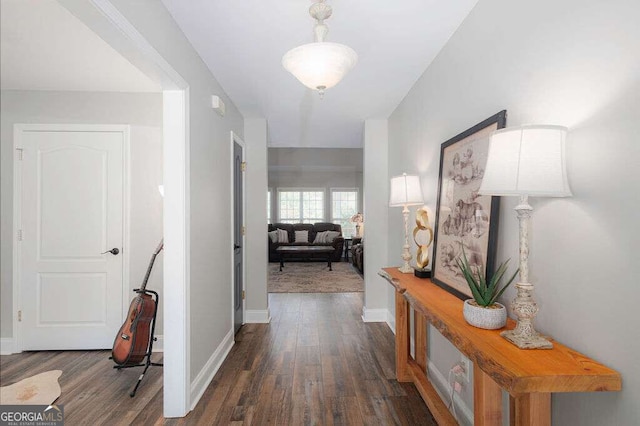 1985 Roscoe Rd, Newnan, GA 30263 - hallway with dark wood-style floors and baseboards