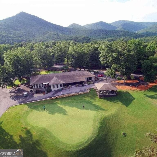 drone / aerial view featuring a mountain view