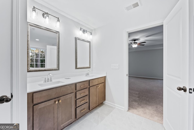 bathroom with vanity and ceiling fan