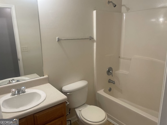 full bathroom with vanity, toilet, and shower / washtub combination