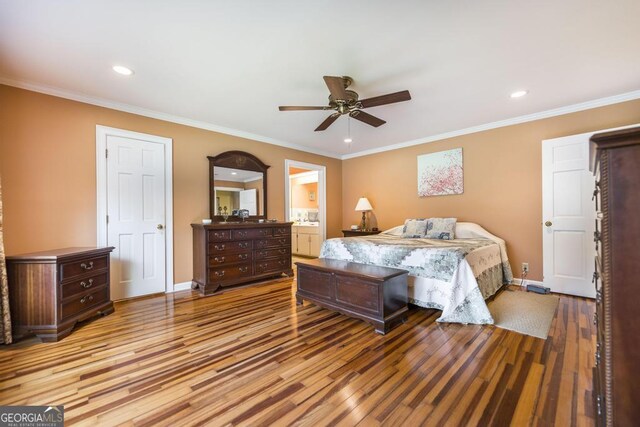 101 Huntington Dr, Dublin, GA 31021 - bedroom with recessed lighting, baseboards, ornamental molding, and wood finished floors