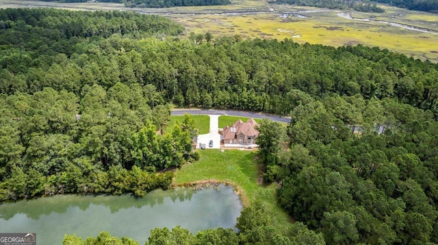 aerial view with a water view