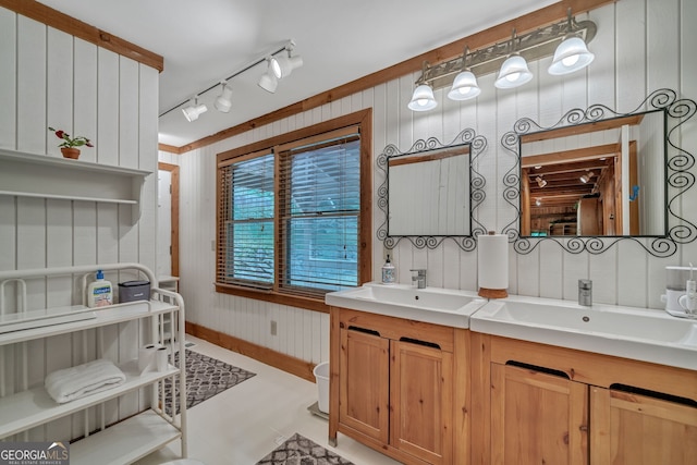 bathroom with vanity and tile patterned floors