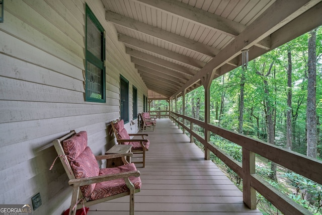 deck featuring a porch