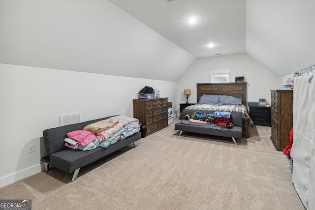 2879 Lakeview Rd, Statesboro, GA 30461 - bedroom with carpet, lofted ceiling, and baseboards
