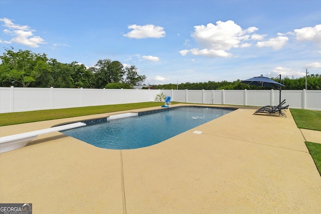 2879 Lakeview Rd, Statesboro, GA 30461 - view of swimming pool with a diving board and a patio area