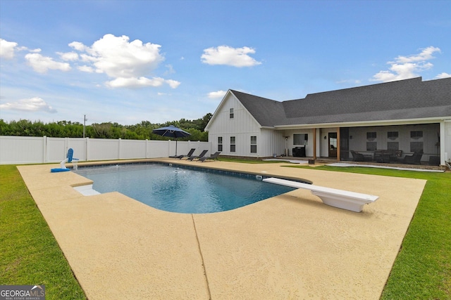 2879 Lakeview Rd, Statesboro, GA 30461 - view of swimming pool with a patio and a diving board