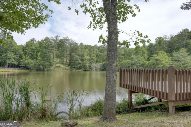 water view featuring a forest view