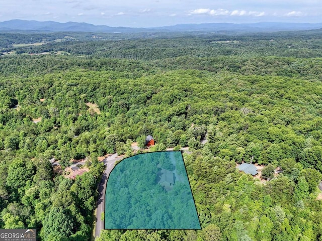 aerial view featuring a mountain view and a view of trees