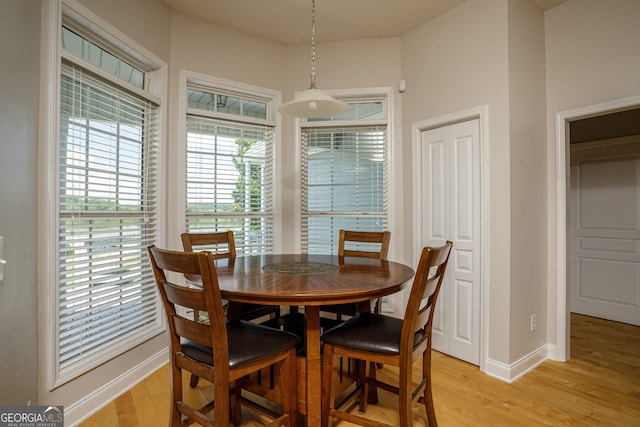 dining space with light hardwood / wood-style floors