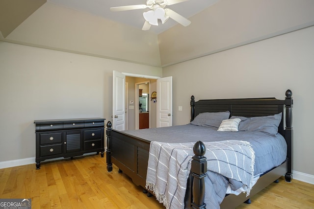 bedroom with ceiling fan and light hardwood / wood-style flooring