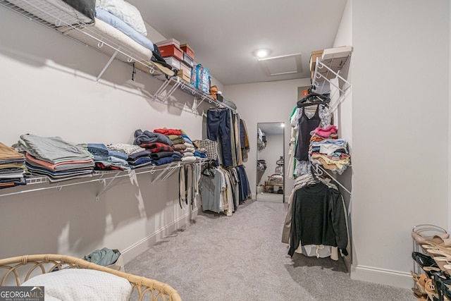 spacious closet with light colored carpet