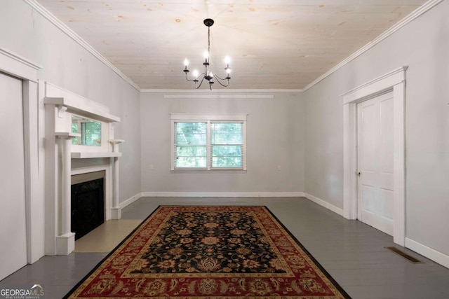 unfurnished dining area featuring a notable chandelier and ornamental molding