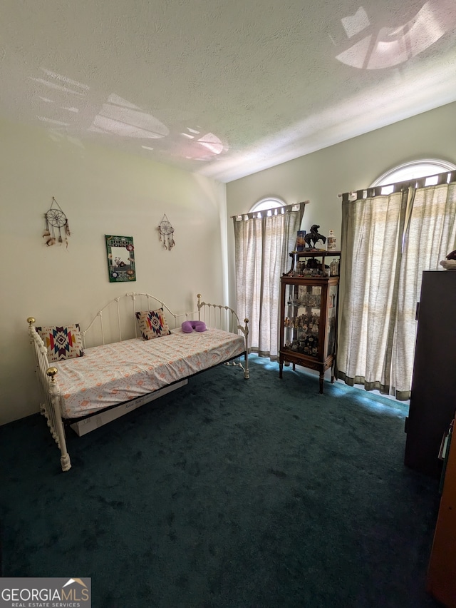 unfurnished bedroom featuring carpet floors, multiple windows, and a textured ceiling