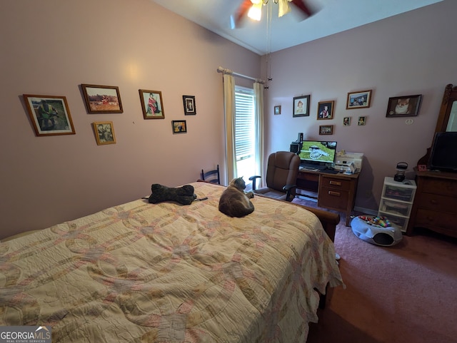 bedroom featuring carpet flooring and ceiling fan