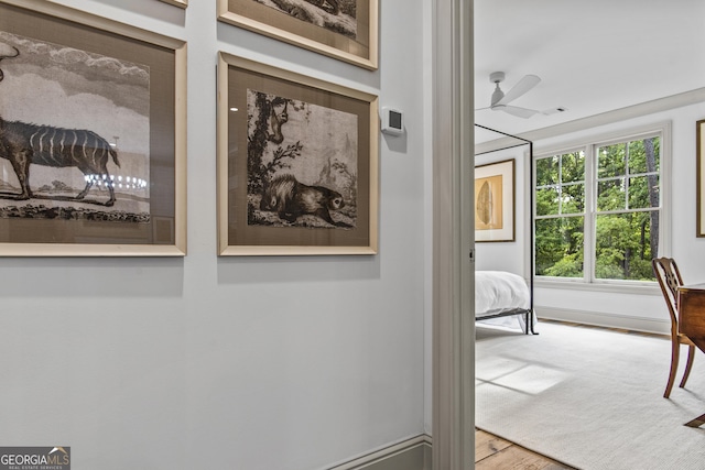 interior space with hardwood / wood-style flooring and ceiling fan