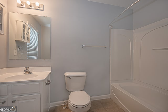 full bathroom with tile patterned flooring, vanity, toilet, and bathtub / shower combination