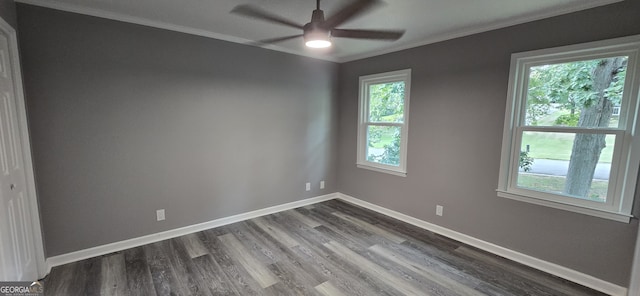 5124 Smoke Rise Dr, Macon, GA 31210 - unfurnished room with ceiling fan, dark wood-style floors, and crown molding