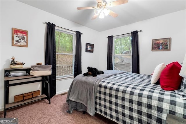 bedroom featuring carpet flooring and ceiling fan