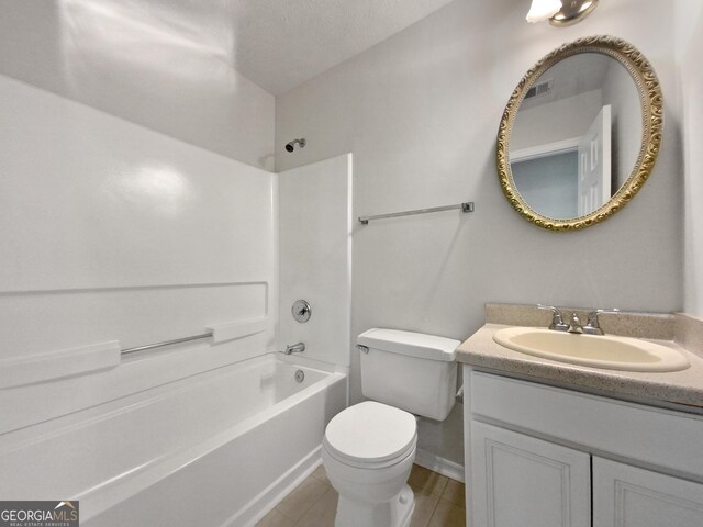 full bathroom with shower / tub combination, vanity, and toilet