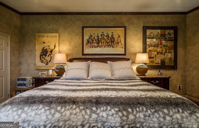 bedroom with ornamental molding