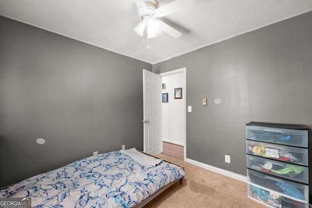 bedroom featuring carpet flooring and ceiling fan