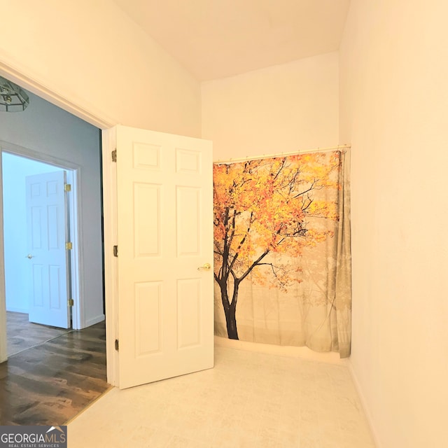 hallway with wood-type flooring