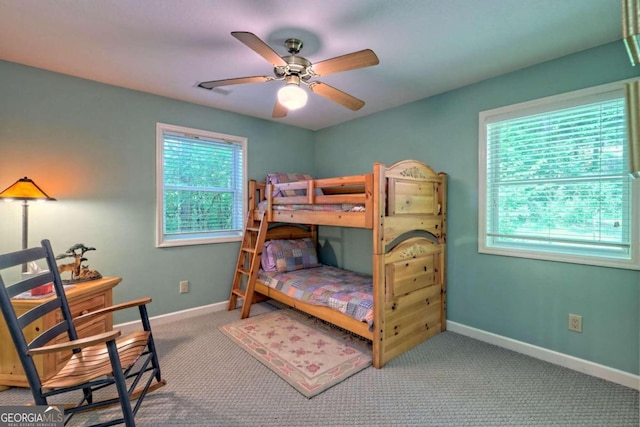 bedroom featuring carpet flooring and ceiling fan