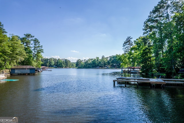 property view of water featuring a boat dock